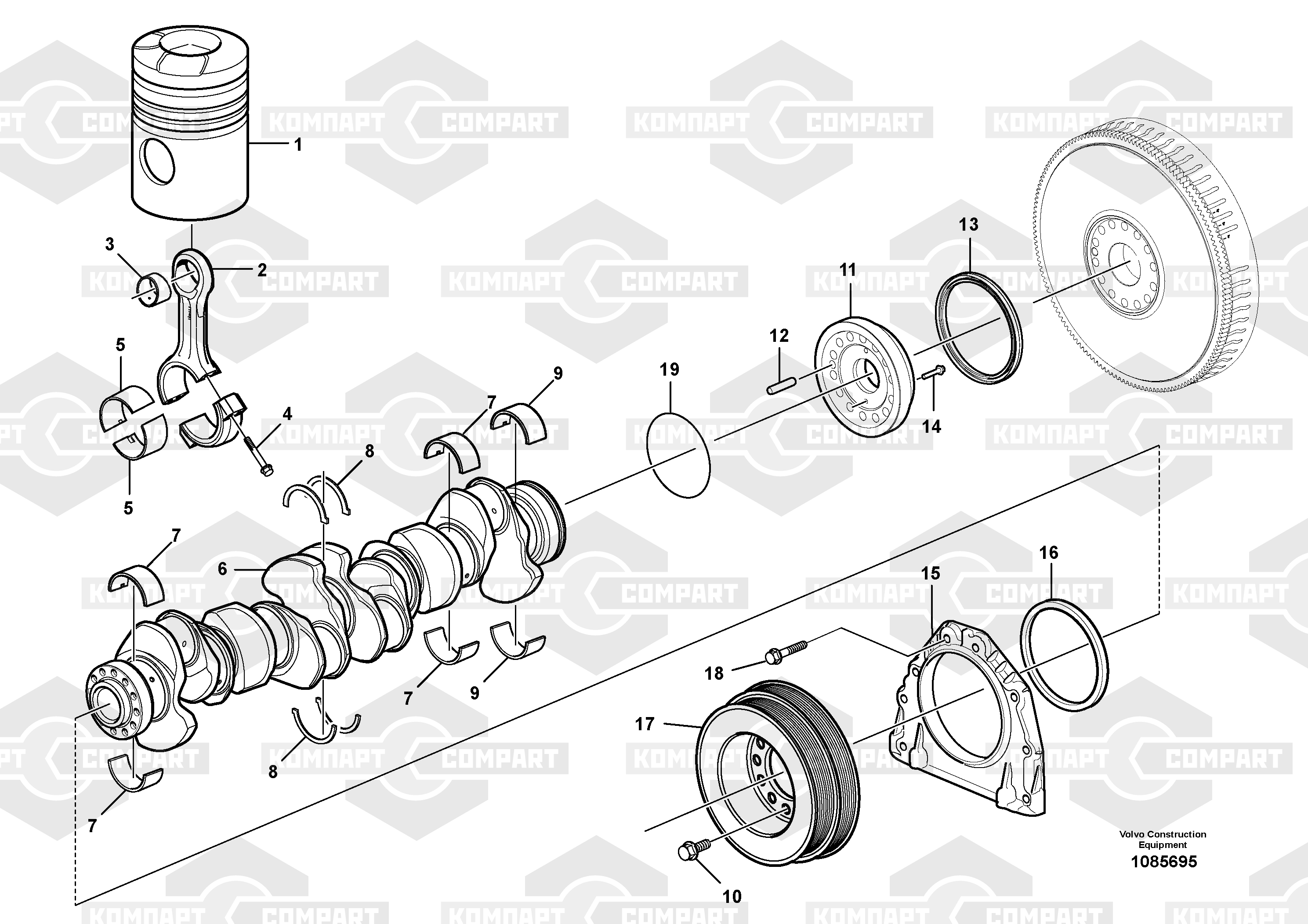 Коленвал и сопряженные детали ЭКСКАВАТОРА VOLVO EC950E S/N 370001 ...